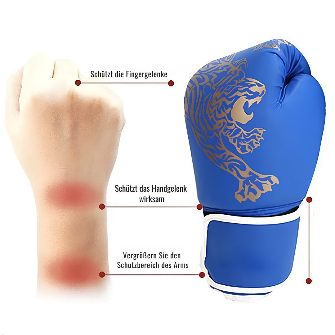 Illustration der Schutzfunktion von Boxhandschuhen: Schützt effektiv Handgelenk, Fingerknöchel und Arm.