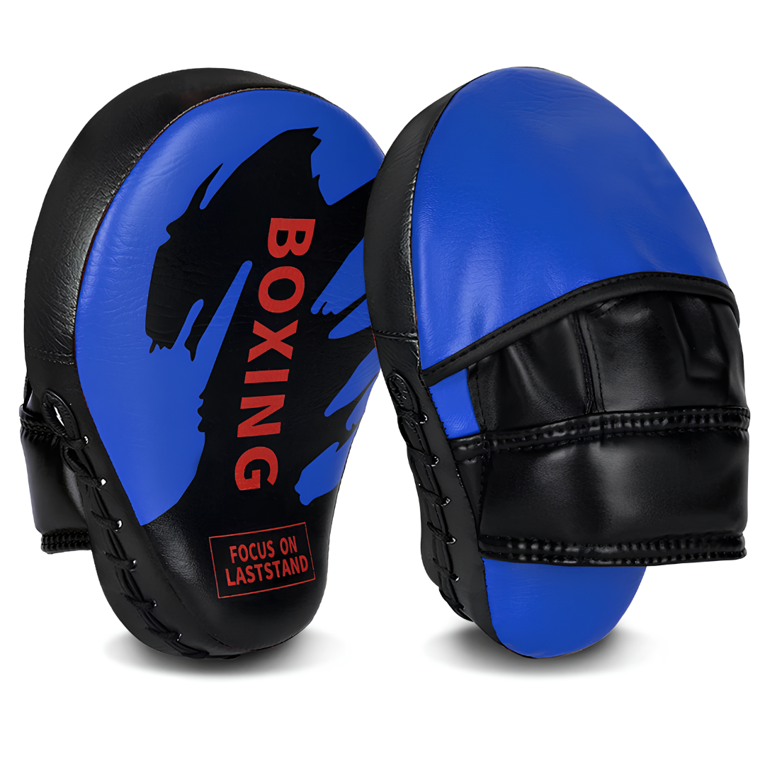 Professionelle Box-Pratzen in Blau und Schwarz mit ergonomischem Design, ideal für intensives Boxtraining und Kampfsportarten.
