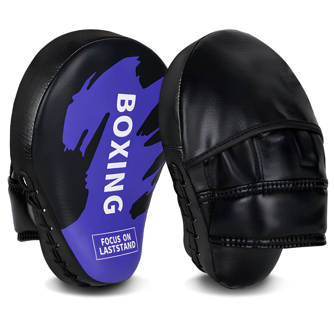 Professionelle Box-Pratzen in Lila und Schwarz mit ergonomischem Design, ideal für intensives Boxtraining und Kampfsportarten.