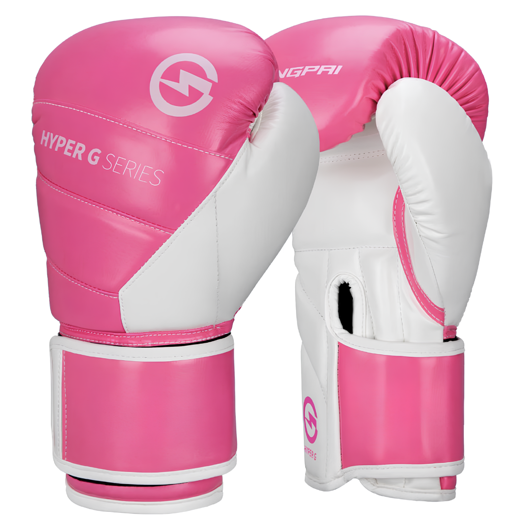 Rosa Boxhandschuhe der Hyper G Serie, ideal für Anfängerinnen und Fortgeschrittene im Boxsport.